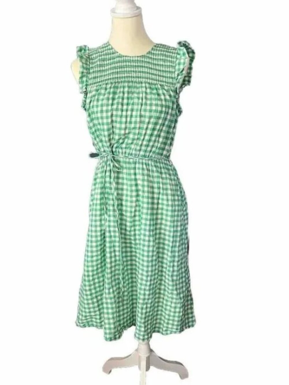 Draper James RSVP Lined Belted Green Gingham Sleeveless Dress. Size Medium.